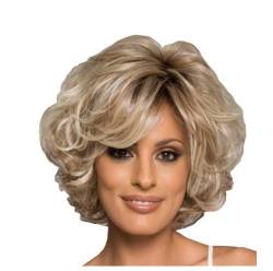 Kurze Gewellte Perücke mit Bangs Natürliches Blond Perücke Synthetisches Haar Täglich Party Cosplay Gewellte Lockige Perücken für Frauen von Corlidea