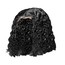 Kurze Schwarz Perücken für Frauen Gewellte Lockige Brown Synthetisch Lockige Haare Perücke Mittelscheitel Lace Front Wig von Corlidea