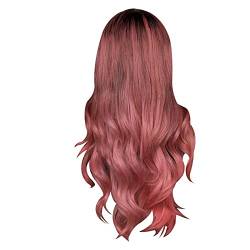Lange Blonde Perücken für Frauen Natürliches Synthetisches Haar Ombre mit Dunklen Wurzeln Synthetische Perücke Locker Gewellt Perücken Hitzebeständig (Pink-1, One Size) von Corlidea