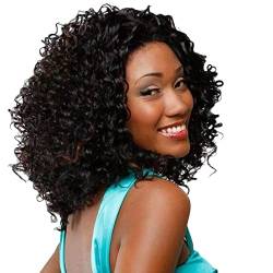 Lockige Perücken für Frauen Afro Locker Gewellt Perücke Mittelscheitel Kunstfaser Schulterlange Verworrenes Lockiges Haar von Corlidea