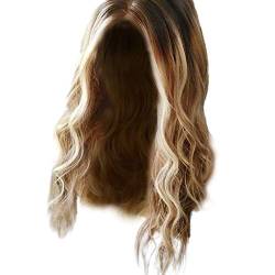 Lockige synthetische Frauen voll natürlich Blondine Wellenperücke Kostüm Haare lange Perücke Haarnetz Küche Schwarz von Corlidea