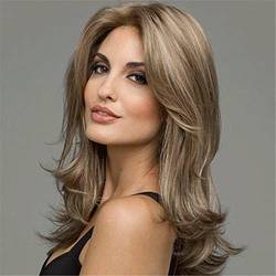 Perücke Damen, Perücke Kurz Lange Gewellte Perücken Lace Front Wig Human Hair, Perücke Damen Echthaar Synthetische Natürliche Lockige Hitzebeständige Faser Täglichen Gebrauch Perücke von Corlidea