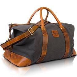Corno d´Oro Premium Canvas Weekender Herren Groß 50L / Handgefertigte Leichte Reisetasche Damen Leder Vintage mit breitem Schultergurt/Handgepäck Tasche für Flugzeug von Corno d´Oro