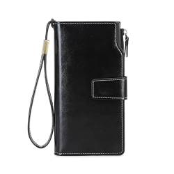 Cortelay RFID-Brieftaschen für Damen, große Kapazität, Handy, Reisen, Cluth mit abnehmbarem Handgelenkriemen, 2 Ausweis-Fenster, 18 Kartenfächer, Reißverschlusstaschen, Schwarz, Large, Classic von Cortelay