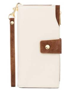 Cortelay RFID-Brieftaschen für Damen, mit abnehmbarem Handgelenkriemen, 2 Ausweis-Fenster, 18 Kartenfächer, Reißverschlusstaschen, Cremefarben mit Braun, Large, Modern von Cortelay