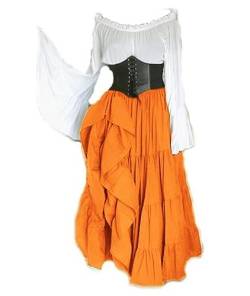 CosCool Damen Retro Mittelalter Kleid mit Trompetenärmel, Mittelalterliche Viktorianischen Königin Kleider Renaissance Gotisch Maxikleid Karneval Halloween Party Prinzessin Kostüm Orange M von CosCool