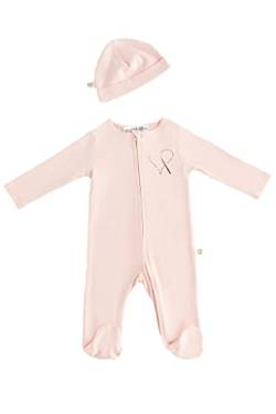 Cosababy Organics Magic Heart neugeborenen Unisex Baby Einteiliger Overall mit Reißverschluss und Mütze 100% Bio-Baumwolle GOTS zertifiziert (as3, age, 3_months, 6_months, Rosa) von Cosababy Organics