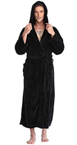 Coser Paradise Herren Bademantel Mit Kapuze Plüsch Robe Weich Hautfreundlich Lange Winter Nachtwäsche Als Geschenk Spa Haus Mantel, Schwarz, Small-Medium von Coser Paradise