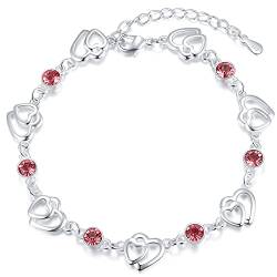 Cosie Lily Armband Damen 925 Sterling Silber, Herz Armbänder Kristallen Verstellbar Armkette Schmuck Damen Valentinstag Muttertag Geburtstags Geschenk für Frauen Freundin Mama von Cosie Lily