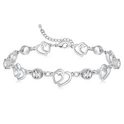 Cosie Lily Armband Damen 925 Sterling Silber, Herz Armbänder Kristallen Verstellbar Armkette Schmuck Damen Valentinstag Muttertag Geburtstags Geschenk für Frauen Freundin Mama von Cosie Lily