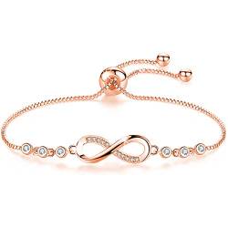 Infinity Armband Damen 925 Sterling Silber Rosegold, Unendlichkeit Herz Armbänder Kristallen Verstellbar Armkette,Geburtstag Schmuck Geschenke für Mädchen Freundin Tochter Frauen von Cosie Lily