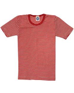 Cosilana, Kinder Unterhemd/T-Shirt, 70% Wolle und 30% Seide (128, Geringelt Rot/Natur) von Cosilana