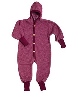 Cosilana Baby Kinder Fleece Overall mit Bündchen am Armen und Füßen, 60% Wolle (kbT), 40% Baumwolle (KBA) (98-104, Weinrot meliert) von Cosilana