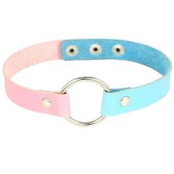 Harajuku Round Belt Collar Choker Necklace Jewelry Punk PU, Blue pink von CosplayHero