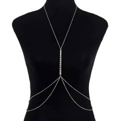 Simple Handmade Rhinestone Cross Bra Chain Harness for Women Körperkette, silver von CosplayHero