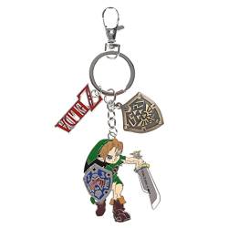 CosplayStudio Zelda Schlüsselanhänger mit Link, Hyrule Schild & Zelda Schriftzug aus Metall von CosplayStudio