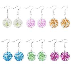 Blumen Ohrringe,6 Stück Trockene Blumen Tropfenohrringe Bunte Spitze Blumenohrringe Blumen Haken Ohrringe Natürliche Blumen Wassertropfen Ohrringe Handgefertigter Schmuck für Damen Mädchen von Cosswe