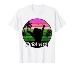 Costa Rica Pura Vida Tropical Vacation Surfer Shaka Schild T-Shirt von Costa Rica Apparel