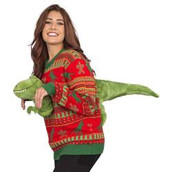 3D T-Rex Red and Green Adult Jumper Ugly Christmas Sweater von Costume Agent