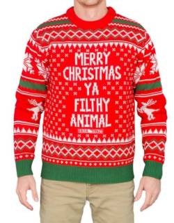 Merry Christmas Ya Filthy Animal Snowflake and Reindeer Adult Jumper Ugly Sweater von Costume Agent