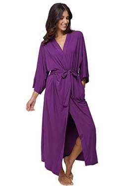 Damen Lange Kimono Roben Plus Size Bademantel Leichte Nachtwäsche Weiche Mutterschaft Morgenmantel Knit Wrap Damen Loungewear, Violett, Small von CostumeDeals