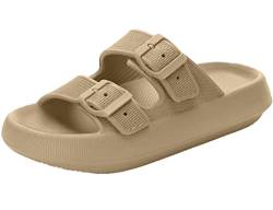 Hausschuhe Damen Herren Cozyslides Sommer Pantoletten Wolke Badeschlappen Weiche Sohle Cloud Slide Sandalen Einstellbar rutschfest Badeschuhe Unisex Slippers Khaki2 39-40 von Coswind