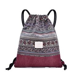 Cosyres Turnbeutel Retro Muster Rucksack mit Innentasche Sportbeutel Gymsack für Damen & Herren (Rot) von Cosyres