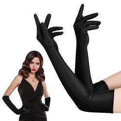 Cosysparks Lange handschuhe damen schwarz, 1920er schwarze lange handschuhe damen lang 20,5inch Stretch Abendhandschuhe Schwarz für Halloween Hochzeitsfeier Prom von Cosysparks