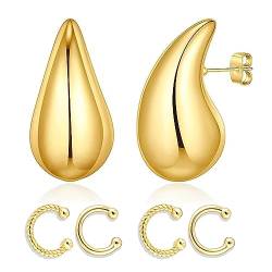 Gold Chunky Ohrringe Damen, 18K Gold überzogen Bottega Dupes Ohrringe Gold Leicht chunky ohrringe gold mit 2-Paar Ohrmanschette Ohrringe für Frauen Mädchen Geschenk Schmuck von Cosysparks