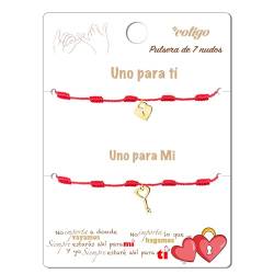 Cotigo Rotes 7 Knoten Armband für Paare - Armbänder für Paare Perfekte Valentinstagsgeschenke - Rotes Fadenarmband, Glücksbringer und Schutz (Schloss und Schlüssel - Gold) von Cotigo