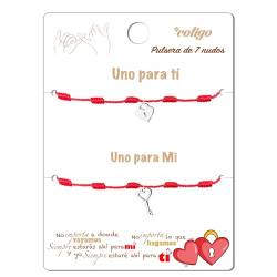 Cotigo Rotes 7 Knoten Armband für Paare - Armbänder für Paare Perfekte Valentinstagsgeschenke - Rotes Fadenarmband, Glücksbringer und Schutz (Schloss und Schlüssel - Silberne) von Cotigo