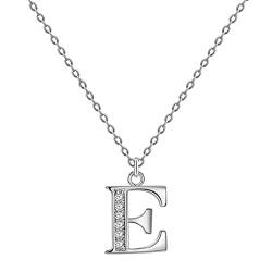 cotigo - Buchstaben-Halskette aus Edelstahl mit funkelndem Zirkonia-Stein - Damen-Halskette mit Buchstaben-Anhänger A-Z - Initialen-Anhänger - Geschenk für Damen, Muttertag, Jahrestag (E - Versilbert) von Cotigo