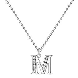 cotigo - Buchstaben-Halskette aus Edelstahl mit funkelndem Zirkonia-Stein - Damen-Halskette mit Buchstaben-Anhänger A-Z - Initialen-Anhänger - Geschenk für Damen, Muttertag, Jahrestag (M - Versilbert) von Cotigo