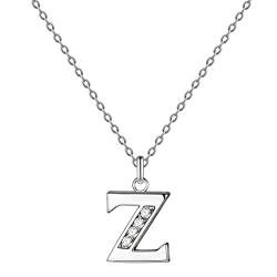 cotigo - Buchstaben-Halskette aus Edelstahl mit funkelndem Zirkonia-Stein - Damen-Halskette mit Buchstaben-Anhänger A-Z - Initialen-Anhänger - Geschenk für Damen, Muttertag, Jahrestag (Z - Versilbert) von Cotigo