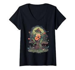 Damen cottagecore aesthetic Frosch spielt Banjo auf Pilz T-Shirt mit V-Ausschnitt von Cottagecore Goblincore and Fairycore Stuff