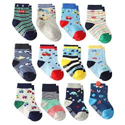 Cottock 12 Paar Kleinkind Jungen ABS Rutschfeste Socken Nette Baumwolle, Baby Jungen Anti-Rutsch-Socken (12 Paar Supersterne, 0-6 Monate) von Cottock