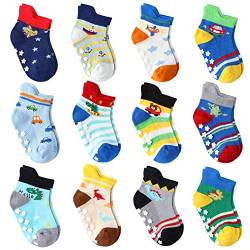 Cottock 12 Paar Kleinkind Jungen ABS Rutschfeste Socken Nette Baumwolle, Baby Jungen Anti Rutsch Socken (3-5 Jahre, 12 Paar A) von Cottock