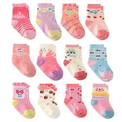 Cottock 12 Paar Kleinkind Mädchen ABS Rutschfeste Socken Nette Baumwolle, Baby Mädchen Anti Rutsch Socken (12 Paar Prinzessinnen, 0-6 Monate) von Cottock