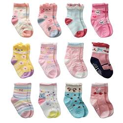Cottock 12 Paar Kleinkind Mädchen Rutschfeste Socken Nette Baumwolle mit Griffen, Baby Mädchen Anti-Rutsch-Socken,-1 Jahr, 12 Paar von Cottock