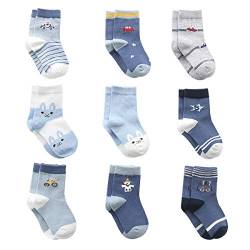 Cotton Coming Baumwolle Baby Jungen Socken,9 Paar Süß. Kleinkind Jungen BabySocken mit Griffen(0-6 Monate,EU13-15) von Cotton Coming