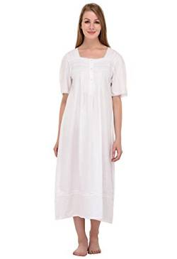 Cotton Lane Langes Nachthemd aus weißer Baumwolle mit kurzen Ärmeln von Cotton Lane
