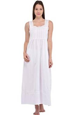 Cotton Lane Weißes ärmelloses klassisches Kleid/Nachthemd | Baumwollstraße von Cotton Lane