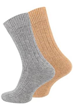 Alpaka Socken, Wollsocken, Wintersocken für Damen & Herren, 2 Paar - Warme Haussocken, Kuschelsocken, hellgrau/beige, Gr. 47-50 von Cotton Prime