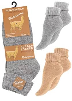 Alpaka Socken, Wollsocken, Wintersocken für Damen & Herren, 2 Paar - Warme Haussocken, Kuschelsocken, hellgrau/beige (Umschlag), Gr. 39-42 von Cotton Prime