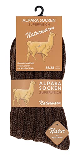 Cotton Prime 2 Paar Alpaka Socken, Wollsocken mit warmer Alpakawolle für Damen und Herren, braun, Gr. 43-46 von Cotton Prime
