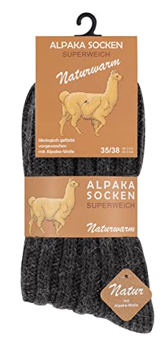 Cotton Prime 2 Paar Alpaka Socken, Wollsocken mit warmer Alpakawolle für Damen und Herren, grau, Gr. 35-38 von Cotton Prime