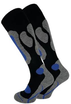 Cotton Prime 2 Paar Skisocken für Damen & Herren - Warme Ski Socken, Thermo Winterstrümpfe mit Polsterung, Kniestrümpfe, Skistrümpfe für Winter, Snowboarding, schwarz/blau, Gr. 39-42 von Cotton Prime