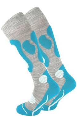 Cotton Prime 2 Paar Skisocken für Damen & Herren - Warme Ski Socken, Thermo Winterstrümpfe mit Polsterung, Kniestrümpfe, Skistrümpfe für Winter, Snowboarding, türkis, Gr. 39-42 von Cotton Prime