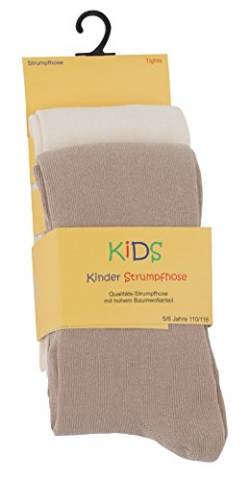 Cotton Prime 2er Set Kinder Strumpfhosen, Baumwolle, Mädchen und Jungen Strumpfhose, beige-wollweiss, Gr.110/116 von Cotton Prime