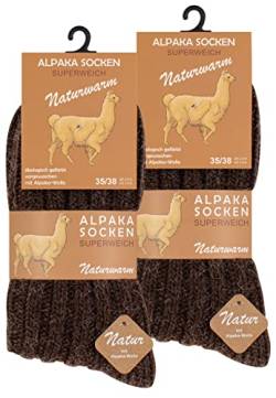 Cotton Prime 4 Paar Alpaka Socken, Wollsocken mit warmer Alpakawolle für Damen und Herren, braun, Gr. 43-46 von Cotton Prime
